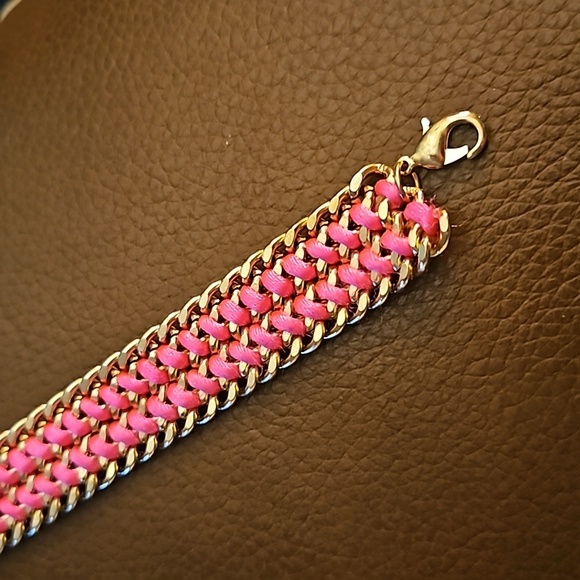 Hot Pink Barbie Cord Braided Chain Bracelet - Picture 3 of 7